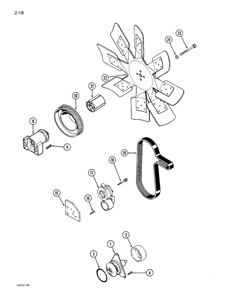 Схема запчастей Case IH 1680 - (2-018) - WATER PUMP, FAN AND BELT, 6TA-830 ENGINE (01) - ENGINE