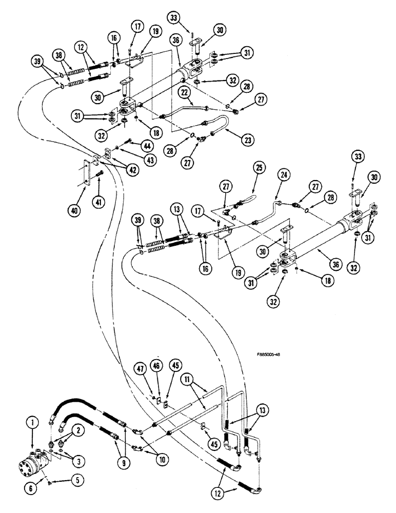 Схема запчастей Case IH 9150 - (5-10) - STEERING SYSTEM HYDRAULICS, STEERING CONTROL VALVE TO STEERING CYLINDERS (05) - STEERING