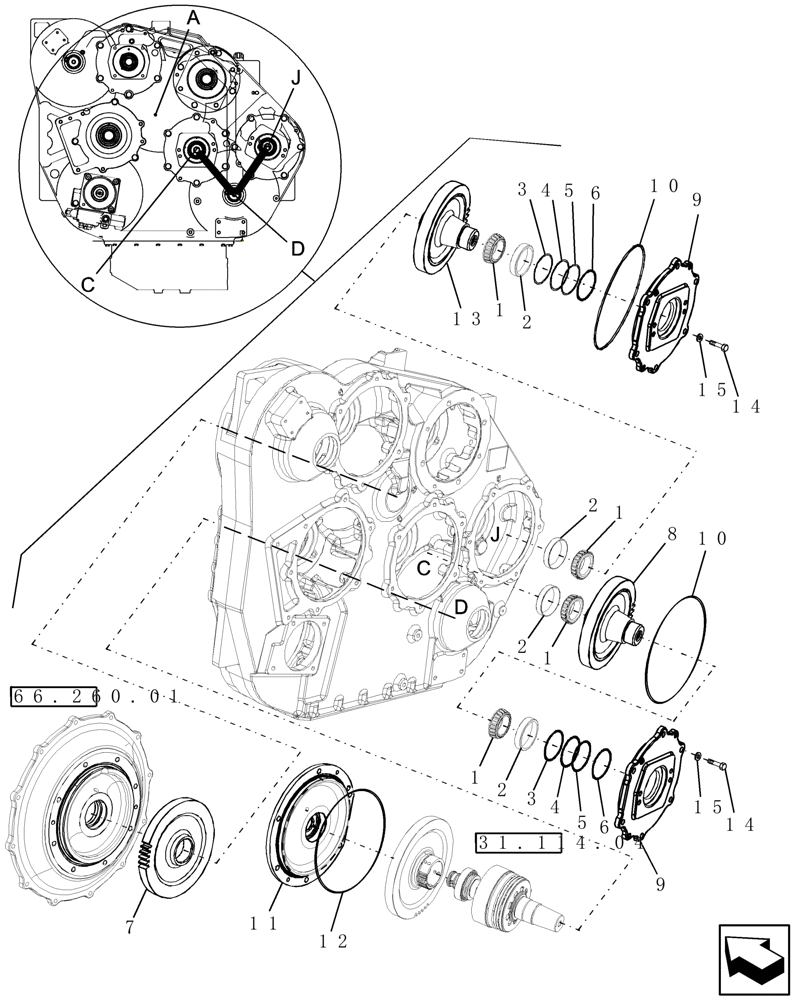 Схема запчастей Case IH 9010 - (31.114.01[01]) - PTO, OUTPUT GEARS, ENGINE GEARBOX (31) - IMPLEMENT POWER TAKE OFF