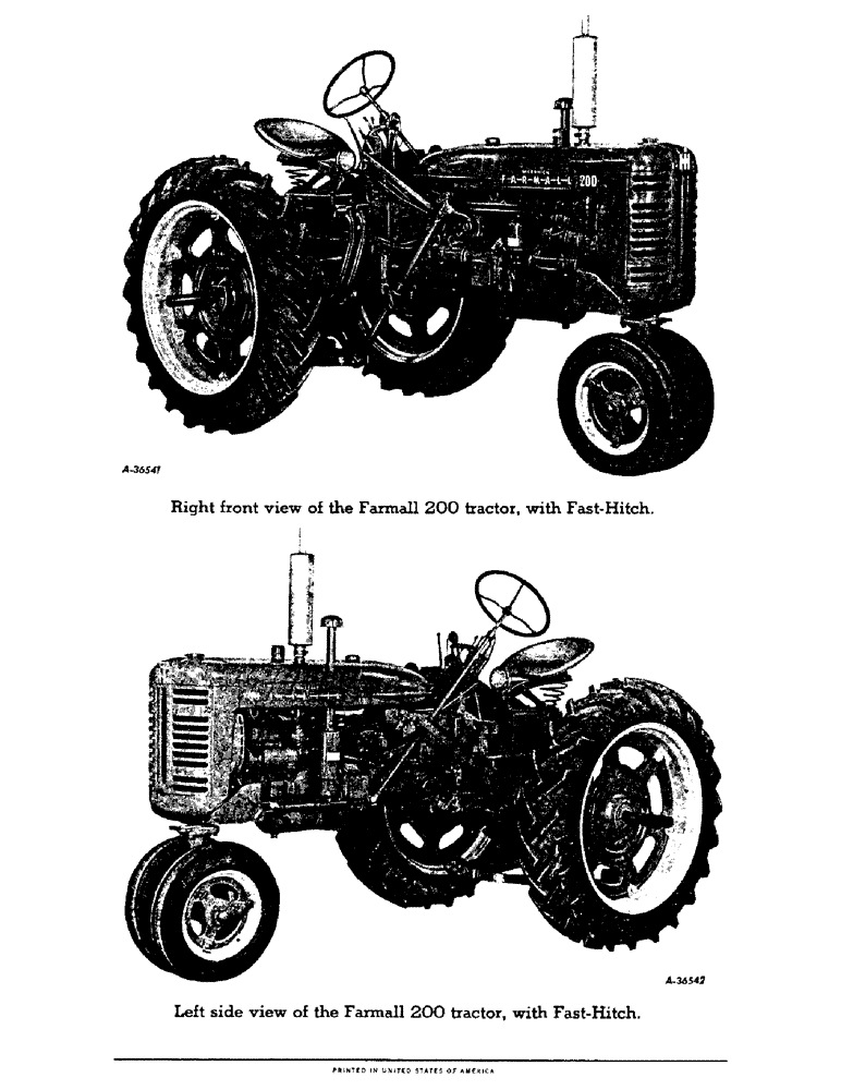 Схема запчастей Case IH 200 - (003) - RIGHT FRONT VIEW & LEFT SIDE VIEW OF FARMALL 200 TRACTOR WITH FAST-HITCH (00) - GENERAL
