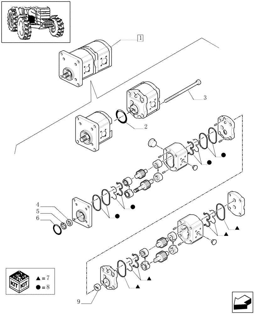 Схема запчастей Case IH JX1085C - (1.42.0/05C) - HYDRAULIC PUMP - BREAKDOWN - D5996 (04) - FRONT AXLE & STEERING