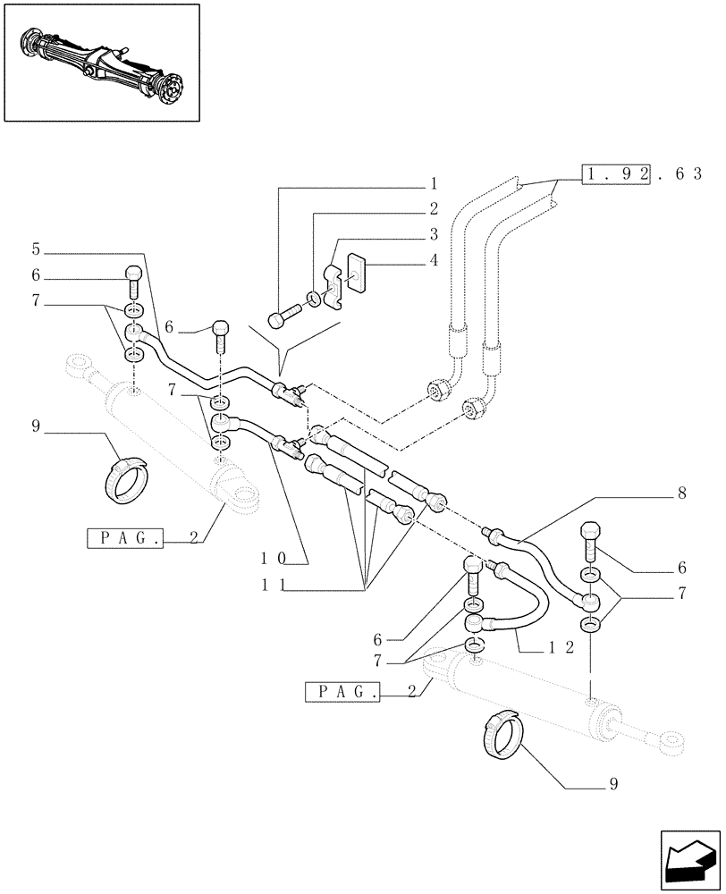 Схема запчастей Case IH JX90 - (1.40. 8/08[01]) - (VAR.540) CLASS 2 FRONT AXLE WITH 2ND STEERING CYL. (4OKM/H) - POWER STEERING CYLINDER (04) - FRONT AXLE & STEERING