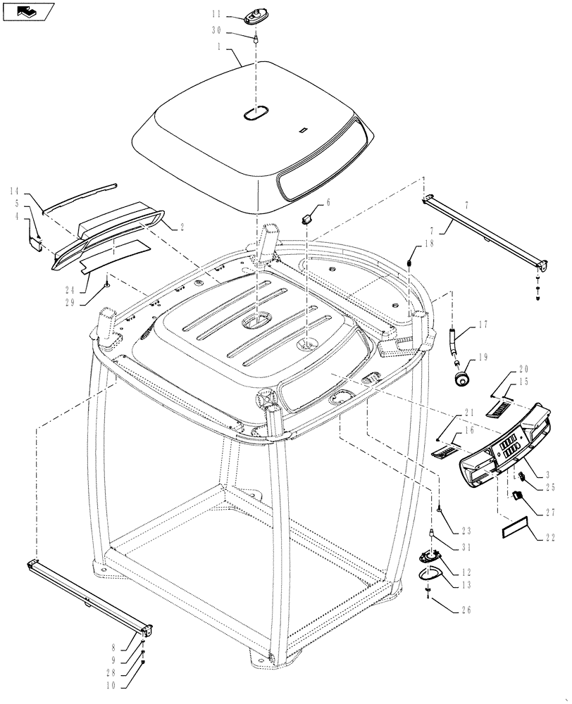 Схема запчастей Case IH TITAN 3530 - (90.160.04) - CAB HEADLINER (90) - PLATFORM, CAB, BODYWORK AND DECALS