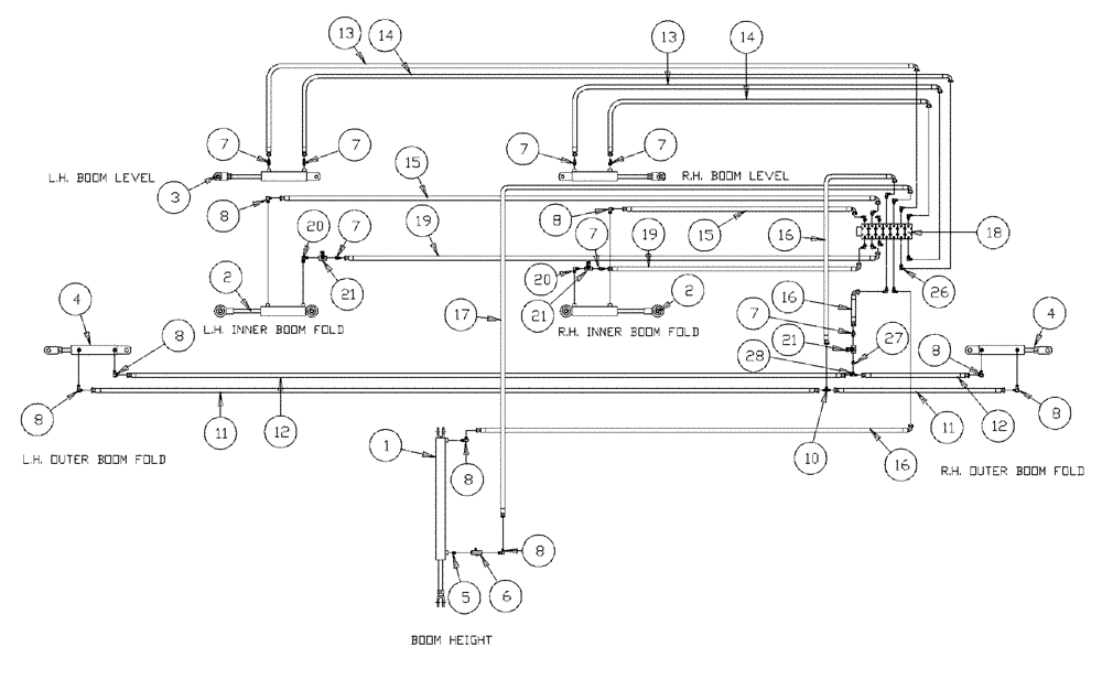 Схема запчастей Case IH PATRIOT 150 - (06-008) - HYDRAULIC PLUMPING (60& 75 BOOMS) 7-BANK VALVE Hydraulic Plumbing