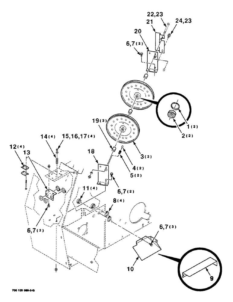 Схема запчастей Case IH 8460 - (6-10) - THREADER PULLEY AND GUIDE ASSEMBLIES, TWINE (14) - BALE CHAMBER