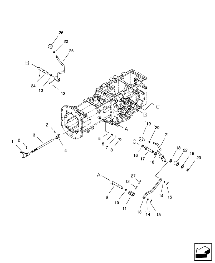 Схема запчастей Case IH FARMALL 30B - (21.130.02) - RANGE SHIFT LEVER, 4WD LEVER & FORKS - HST (21) - TRANSMISSION