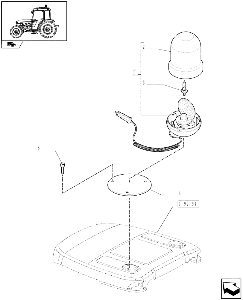 Схема запчастей Case IH FARMALL 75C - (1.92.762) - ROTATING BEACON (VAR.331916) (10) - OPERATORS PLATFORM/CAB