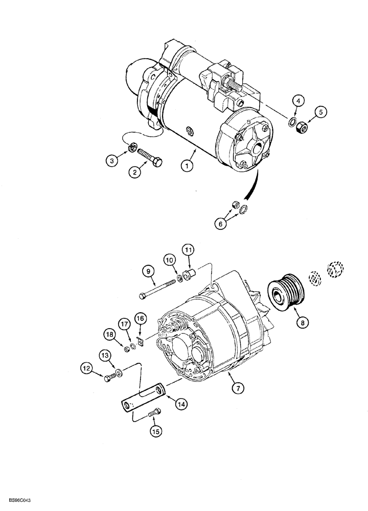 Схема запчастей Case IH 6831T - (04-006) - STARTER AND ALTERNATOR MOUNTING 