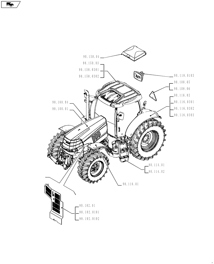 Схема запчастей Case IH PUMA 185 - (90.000.00[03]) - PICTORIAL INDEX - PLATFORM, CAB, BODYWORK AND DECALS (90) - PLATFORM, CAB, BODYWORK AND DECALS