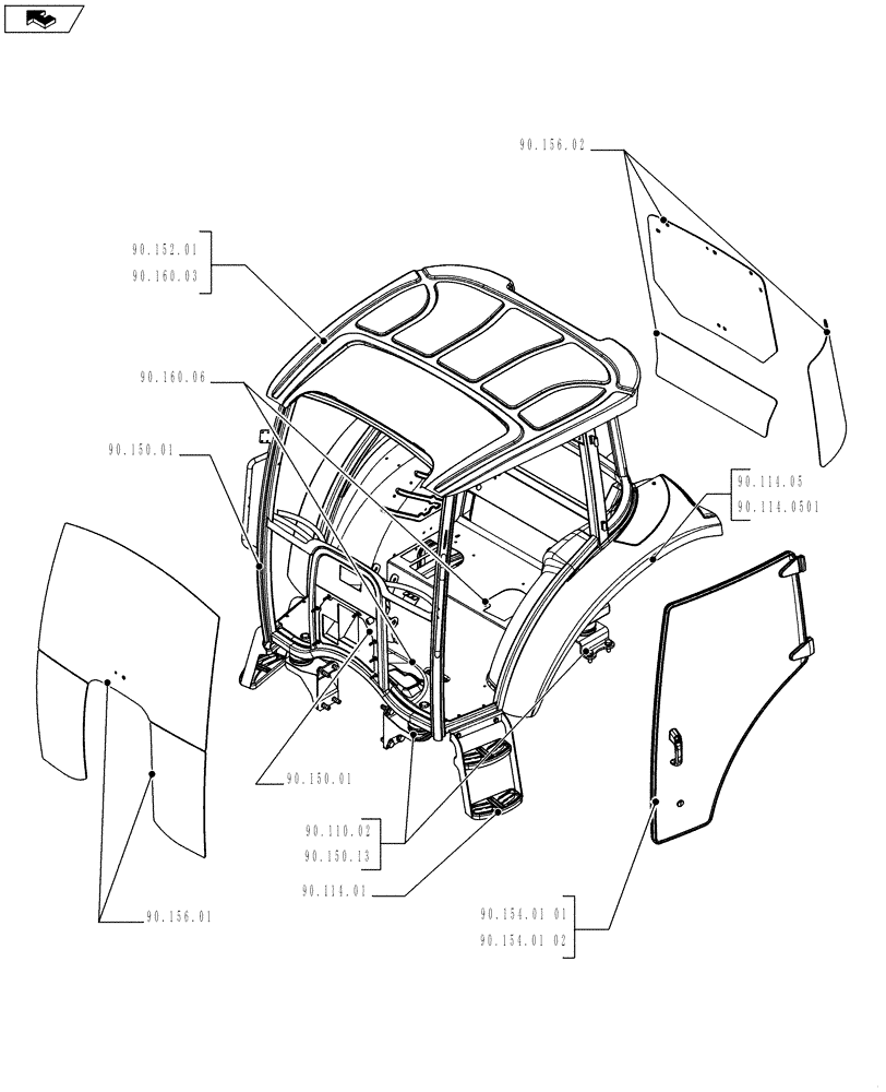 Схема запчастей Case IH FARMALL 65C - (90.000.00[02]) - PICTORIAL INDEX - PLATFORM, CAB, BODYWORK AND DECALS (90) - PLATFORM, CAB, BODYWORK AND DECALS