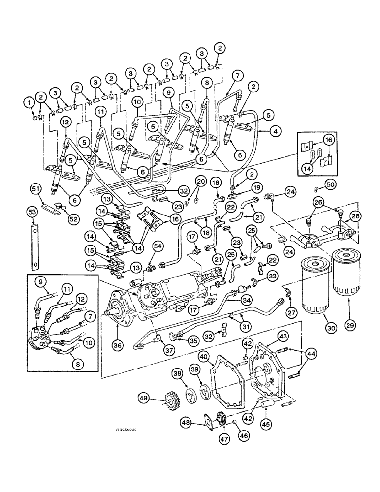 Схема запчастей Case IH DT-466 - (9E-110) - FUEL INJECTION PUMP AND CONNECTIONS, AMBAC MODEL 100 