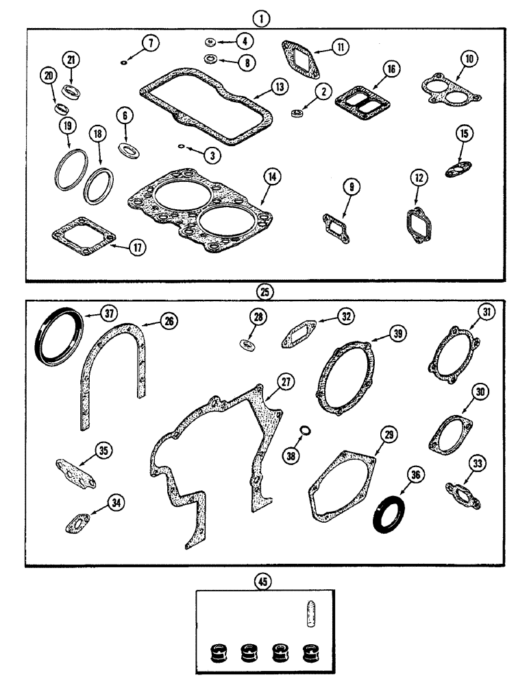 Схема запчастей Case IH 2090 - (2-44) - ENGINE GASKET KITS, 504BD DIESEL ENGINE, VALVE GRIND (02) - ENGINE