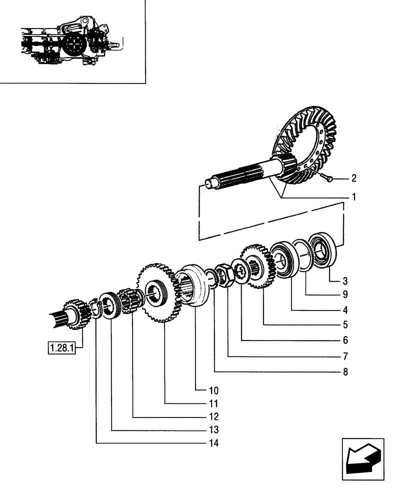 Схема запчастей Case IH JX55 - (1.32.1[01]) - CENTRAL REDUCTION GEARS - BEVEL GEAR PAIR (03) - TRANSMISSION