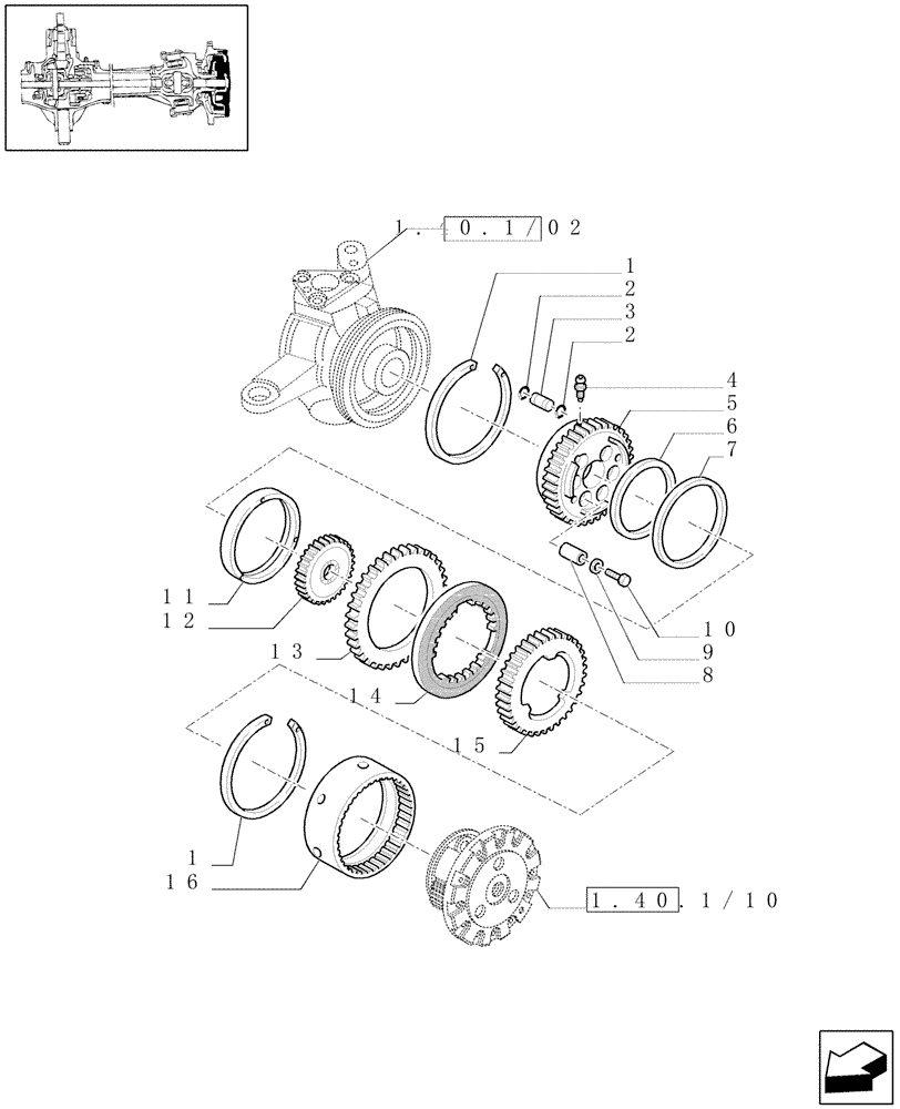 Схема запчастей Case IH PUMA 195 - (1.40.1/13[01]) - (VAR.195-212) 4WD FRONT AXLE WITH SUSPENSIONS, BRAKE, TERRALOCK - BRAKES (04) - FRONT AXLE & STEERING