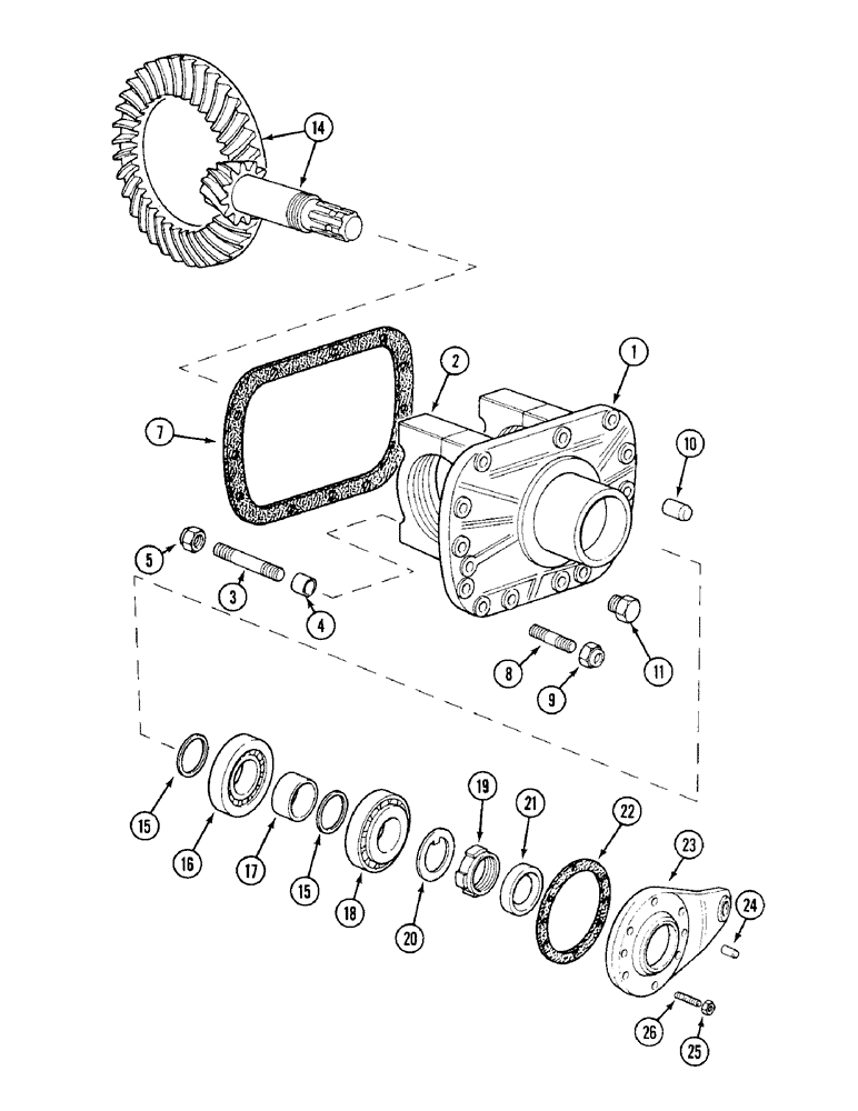 Схема запчастей Case IH 1394 - (5-158) - FRONT AXLE DIFFERENTIAL HOUSING, MFD TRACTORS PRIOR TO P.I.N. 11503001 (05) - STEERING