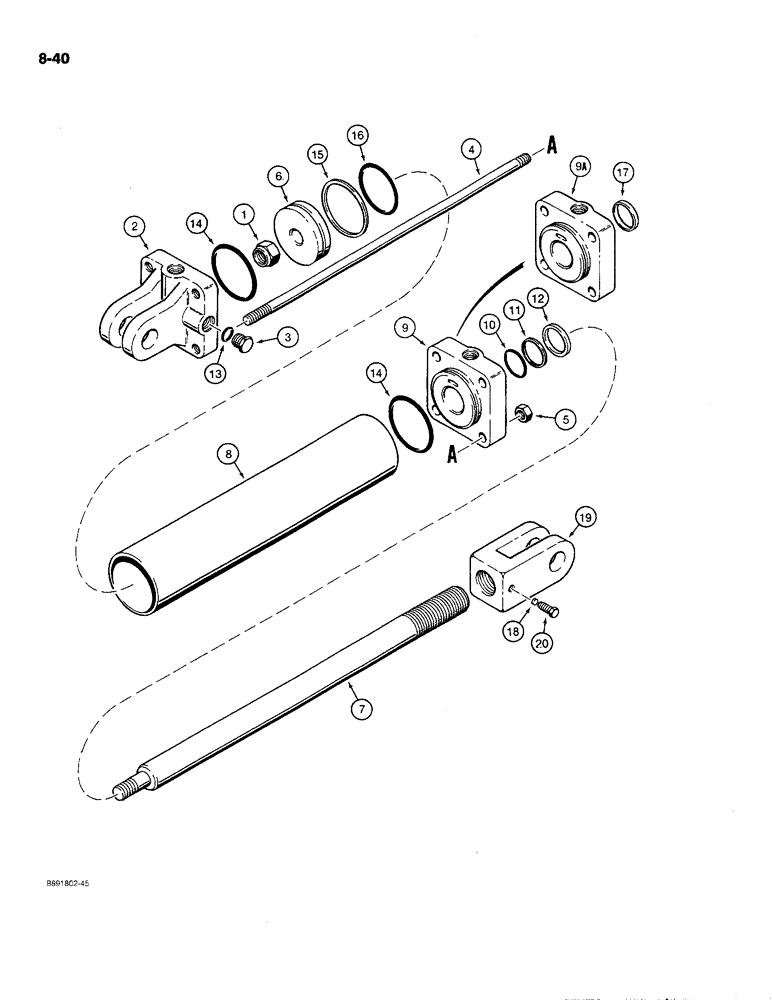 Схема запчастей Case IH 780 - (8-40) - TRANSPORT LIFT CYLINDER, 145212C92, TIE-BOLT TYPE, 3-1/2 INCH ID (08) - HYDRAULICS
