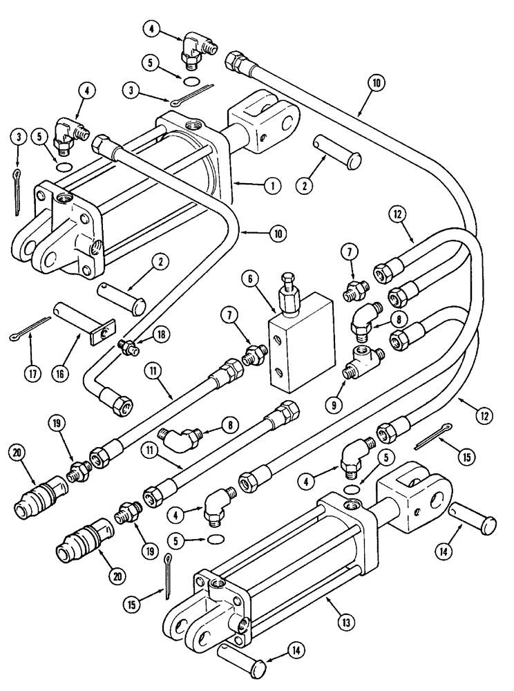 Схема запчастей Case IH 800 - (8-03) - CENTER AND REAR HYDRAULIC CYLINDERS AND CONNECTIONS, PLOWS WITH 3/8 INCH I.D. HOSES (08) - HYDRAULICS
