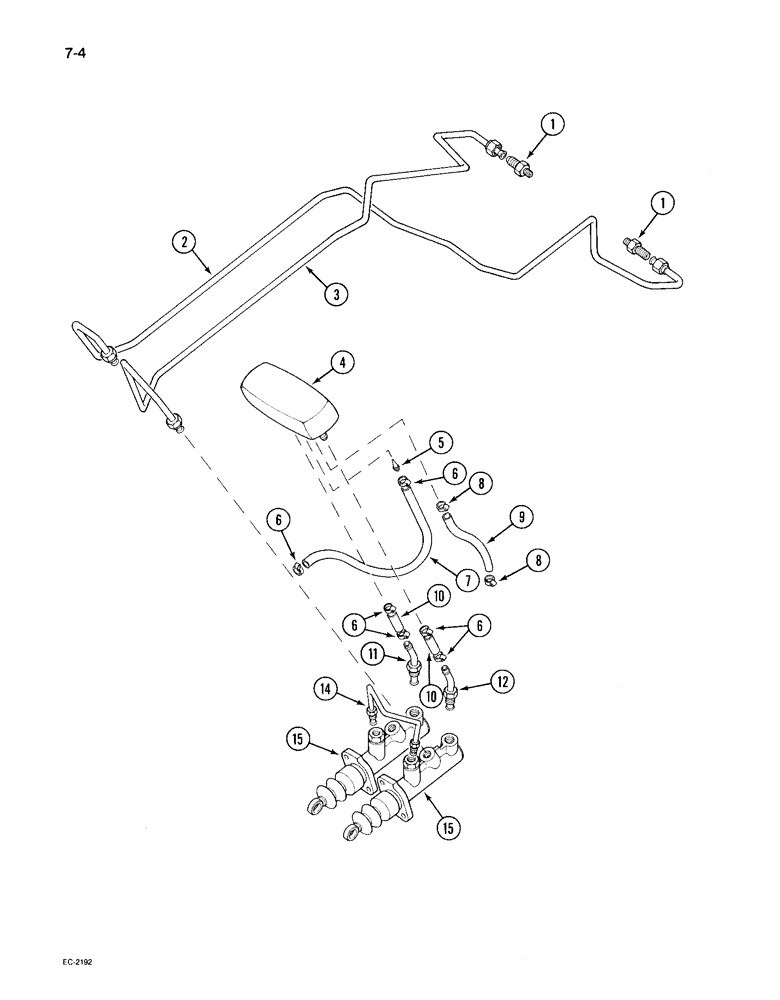 Схема запчастей Case IH 495 - (7-004) - BRAKE RESERVOIR AND PIPES (07) - BRAKES