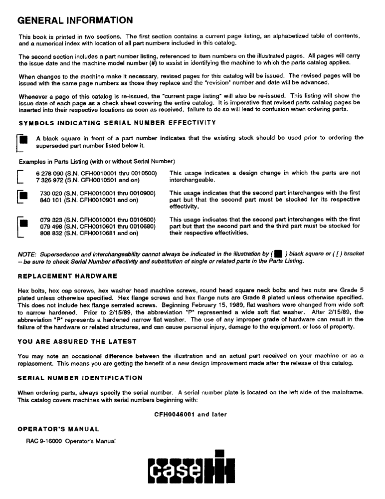 Схема запчастей Case IH 8840 - (1-1) - GENERAL INFORMATION (00) - GENERAL & PICTORIAL INDEX
