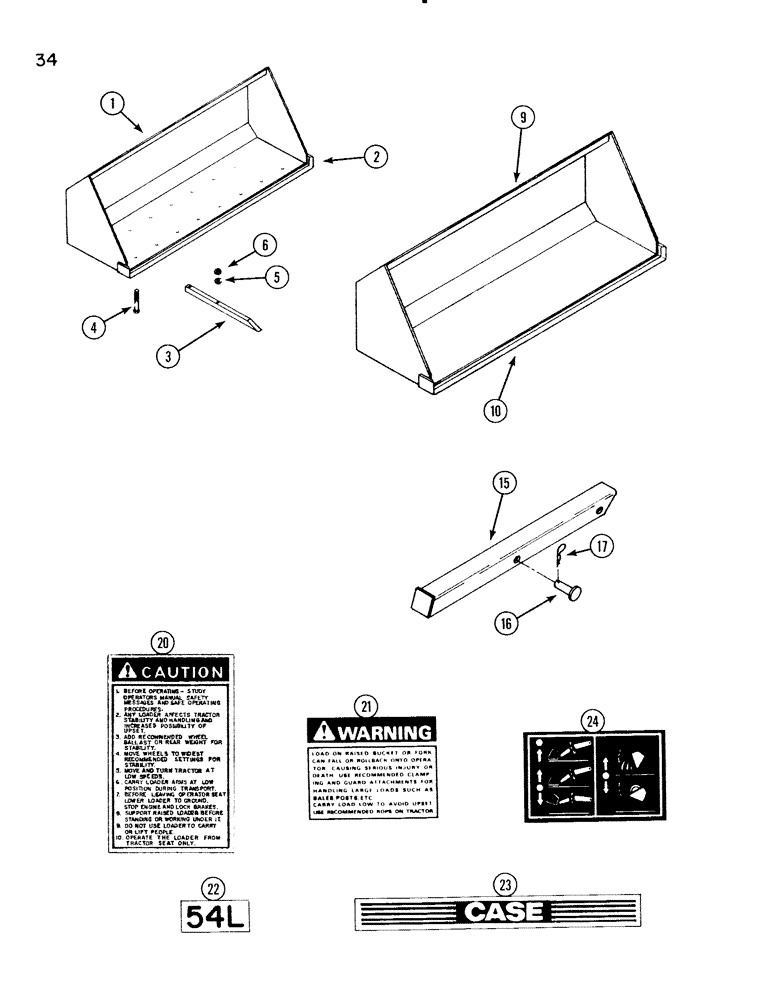 Схема запчастей Case IH 54L - (34) - MATERIAL BUCKET, 60 INCHES (82) - FRONT LOADER & BUCKET