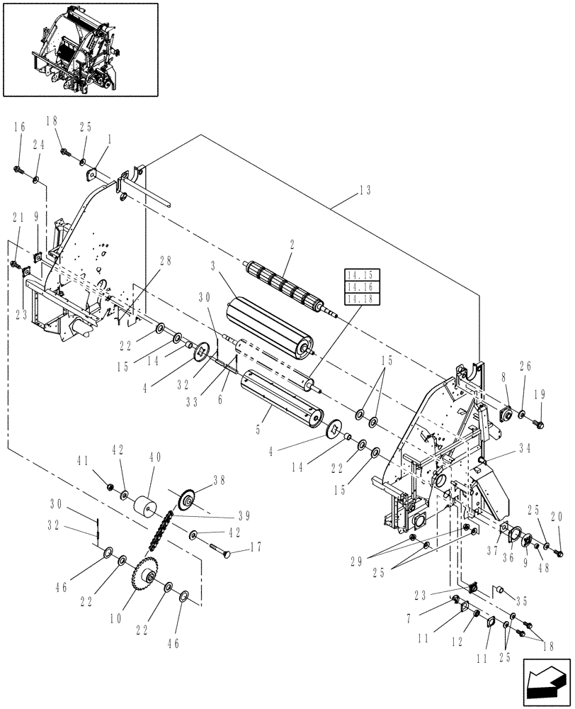 Схема запчастей Case IH RB464 - (14.11[(2)]) - MAIN FRAME & ROLLS, STUFFER FEEDER (14) - BALE CHAMBER
