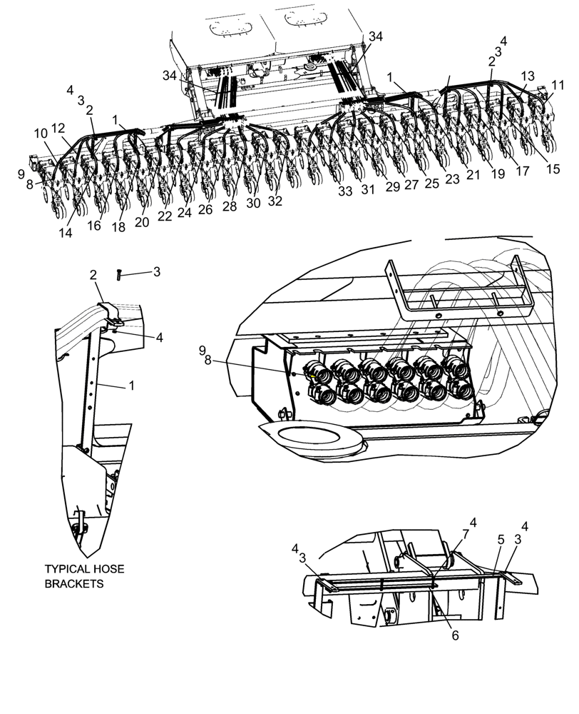 Схема запчастей Case IH 1240 - (80.150.11) - BULK FILL - LAYOUT, AIR HOSES TO ROW UNITS, 24 ROW (80) - CROP STORAGE/UNLOADING