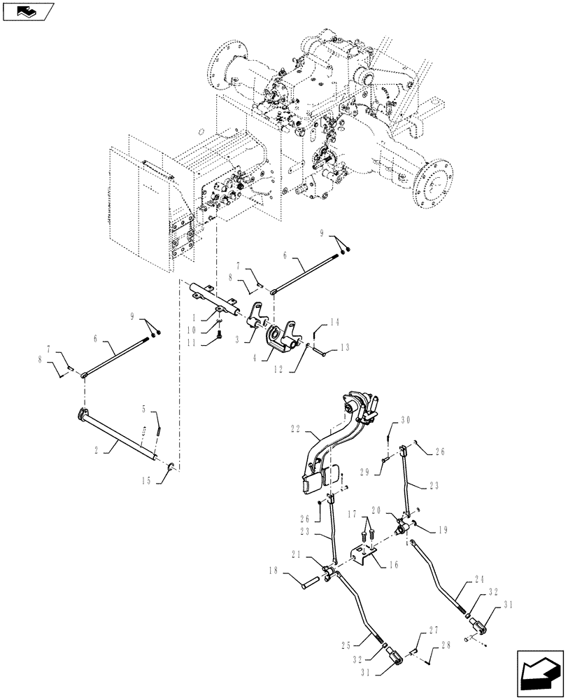 Схема запчастей Case IH FARMALL 40B CVT - (33.202.BN[01]) - DUAL PEDAL BRAKE LINKAGE (33) - BRAKES & CONTROLS