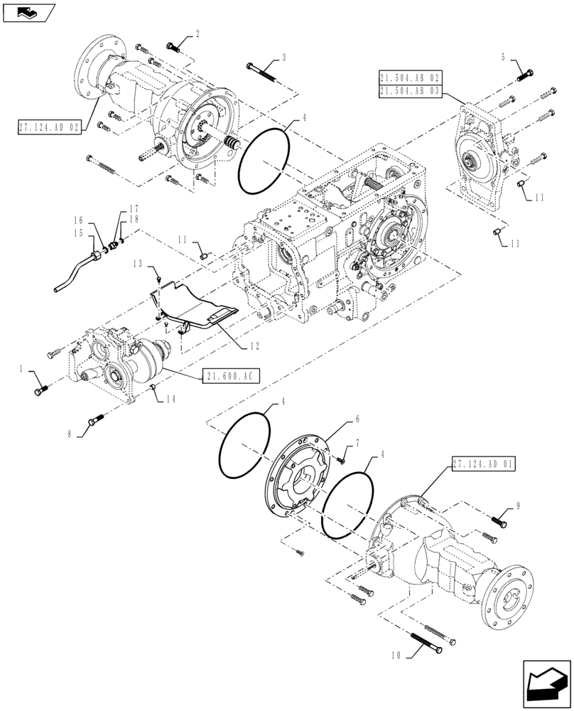 Схема запчастей Case IH FARMALL 45B CVT - (21.504.AK[03]) - REAR HOUSING ASSEMBLY (21) - TRANSMISSION