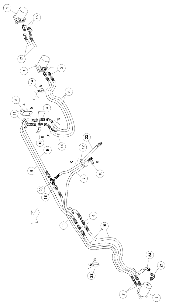 Схема запчастей Case IH 1052 - (09-09) - HYDRAULIC CIRCUIT - DRAPER DRIVE, 36.0 FOOT 3 DECK HEADER FACTORY CONFIGURED ASN CCC0011321 (09) - CHASSIS