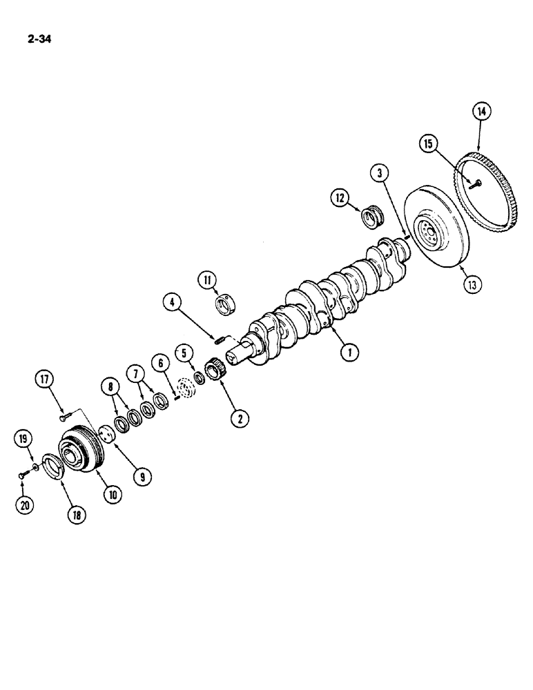 Схема запчастей Case IH 1620 - (2-034) - CRANKSHAFT, FLYWHEEL AND BEARINGS, D358 DIESEL ENGINE (01) - ENGINE
