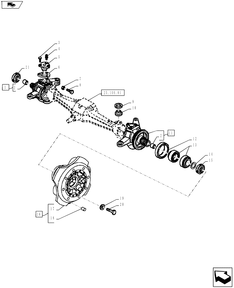 Схема запчастей Case IH FARMALL 45A - (25.108.02) - WHEEL HUB & STEERING KNUCKLE - 4WD (25) - FRONT AXLE SYSTEM