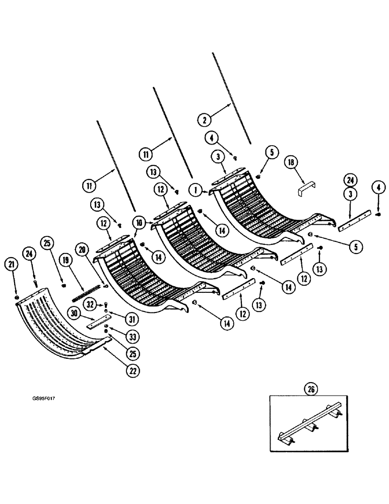 Схема запчастей Case IH 1670 - (9B-26) - CONCAVES AND GRATES (14) - ROTOR, CONCANVES & SIEVE