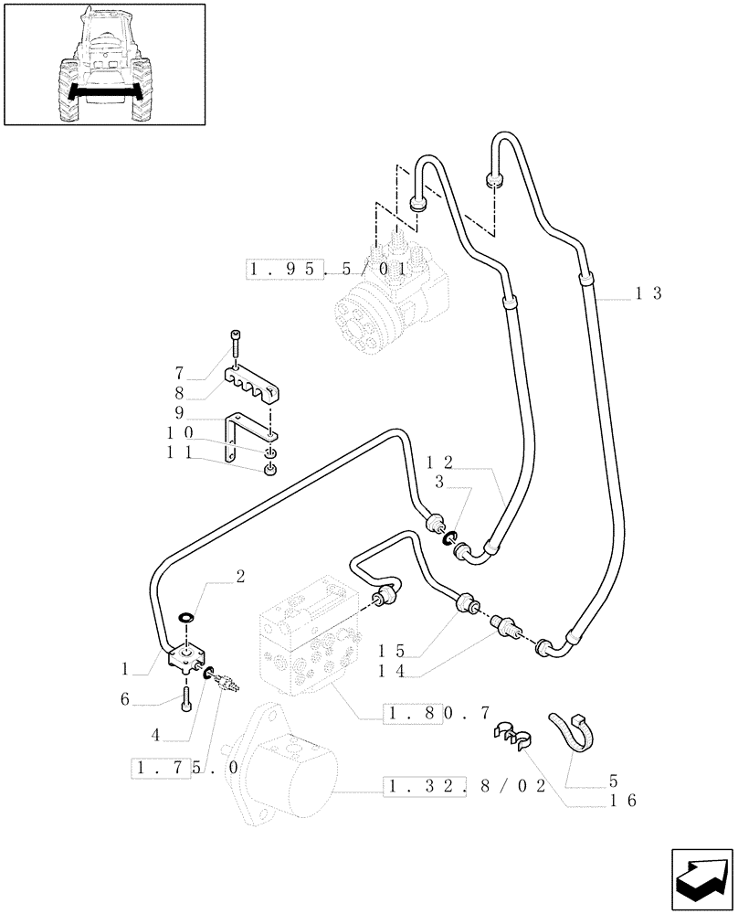 Схема запчастей Case IH MAXXUM 100 - (1.42.0/07[01]) - 113 L/MIN CCLS PUMP FOR (CL.3) FRONT AXLE - POWER STEERING PIPES - C6562 (VAR.330835-331836-332836-333836-335836 / 743744) (04) - FRONT AXLE & STEERING