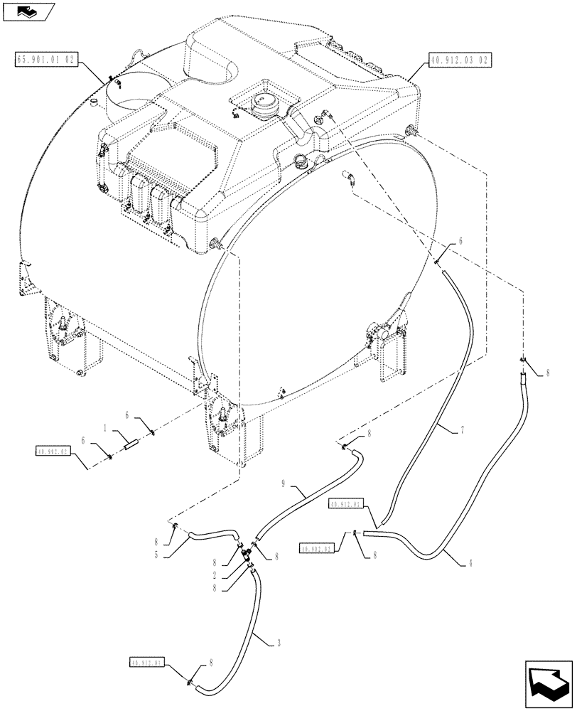 Схема запчастей Case IH 4430 - (40.912.02[02]) - RINSE TANK FILL AND PRODUCT TANK RINSE PLUMBING, SN YCT033001 AND AFTER (40 ) - PLUMBING