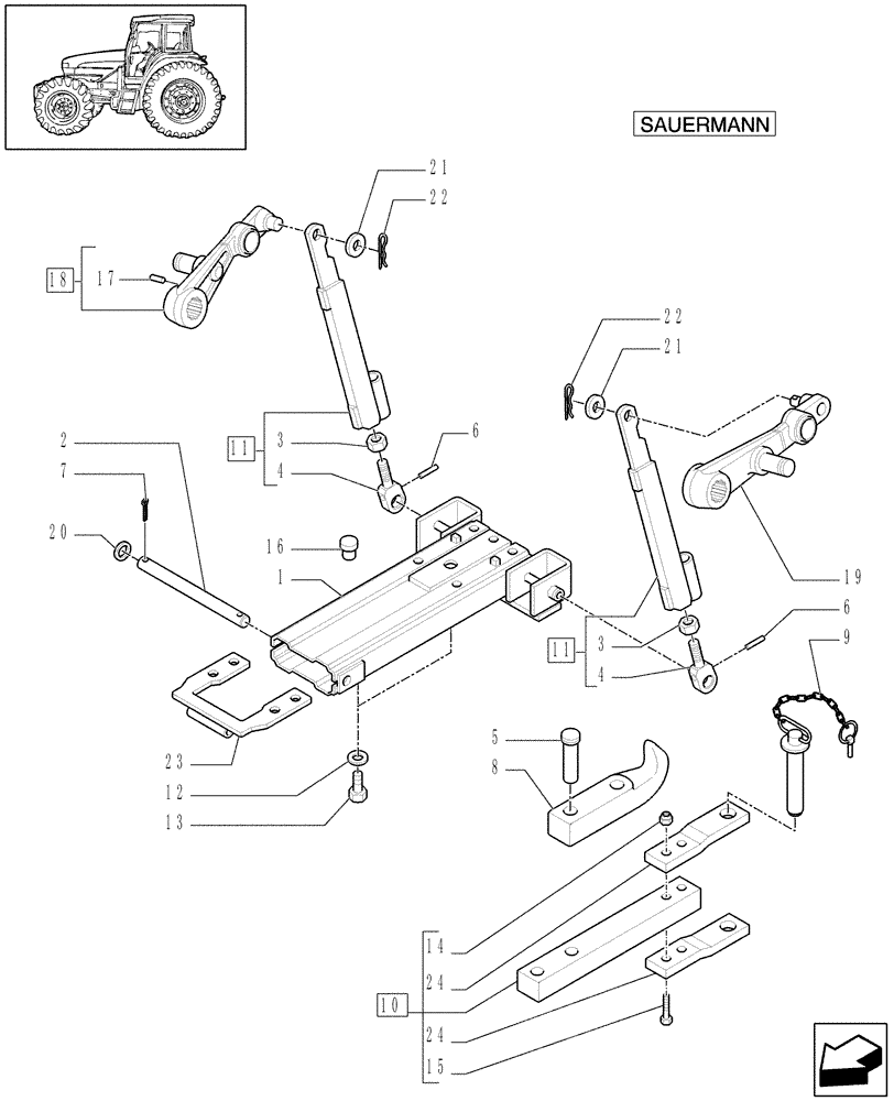 Схема запчастей Case IH JX1100U - (1.89.3/02[04]) - (VAR.929) TOW HOOK AND BAR (PICK-UP) - PIN , ARMS, BRACKETS, SUPPORTS (09) - IMPLEMENT LIFT