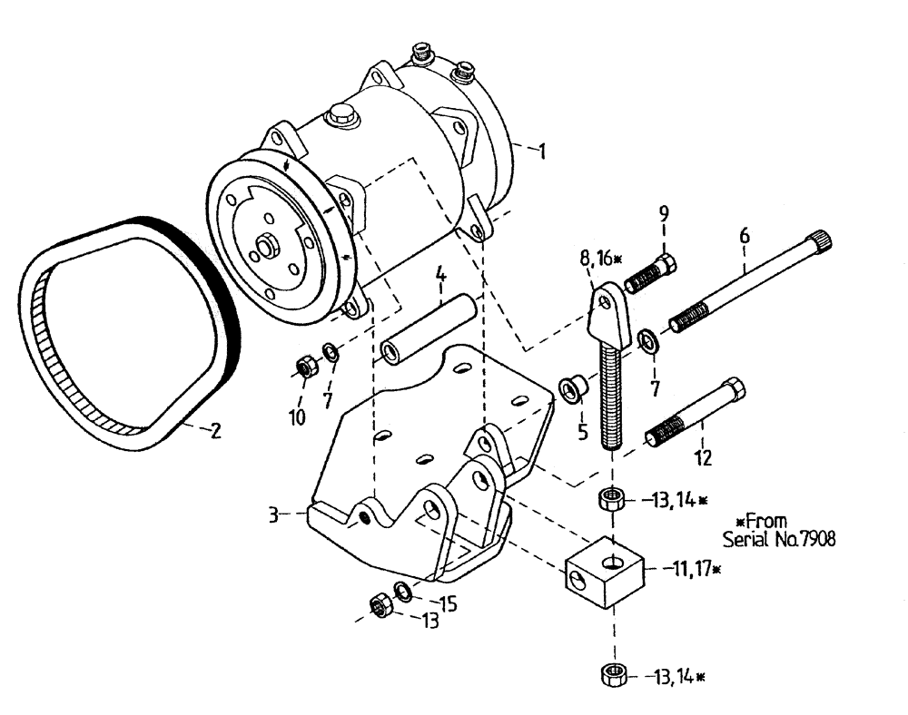 Схема запчастей Case IH 7000 - (A05-85) - AIR CONDITIONER COMPRESSOR, MOUNT AND BELT, (6CT) Mainframe & Functioning Components