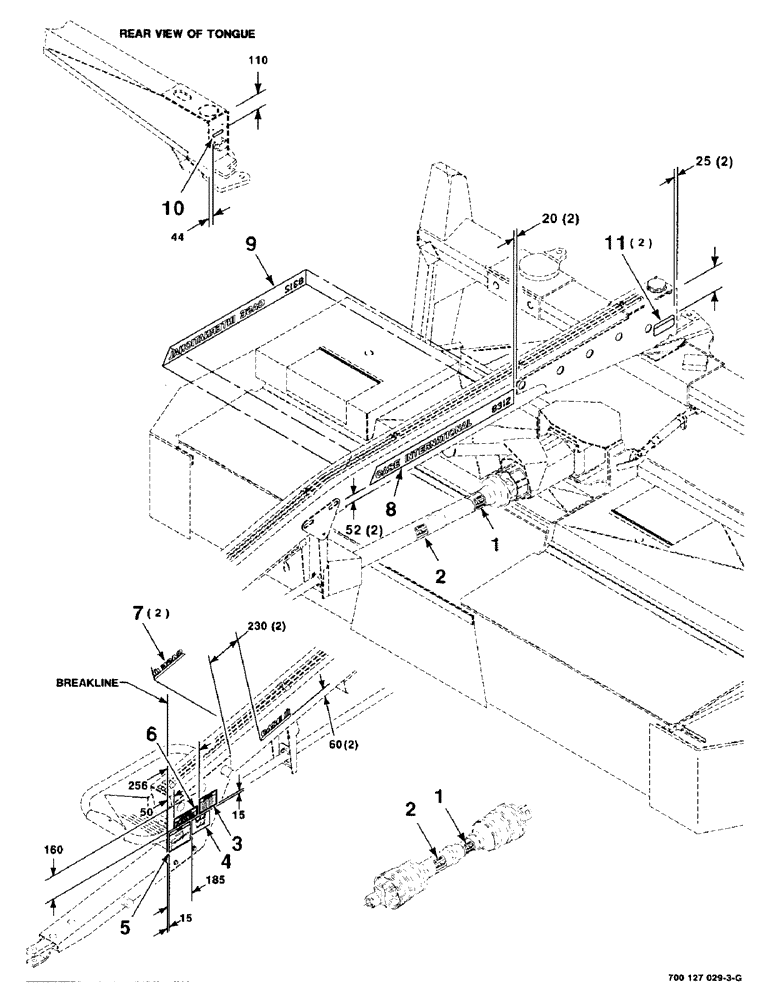 Схема запчастей Case IH 8312 - (9-08) - DECALS AND LOCATION DIAGRAM, TONGUE, S.N. CFH0106530 AND LATER (90) - PLATFORM, CAB, BODYWORK AND DECALS
