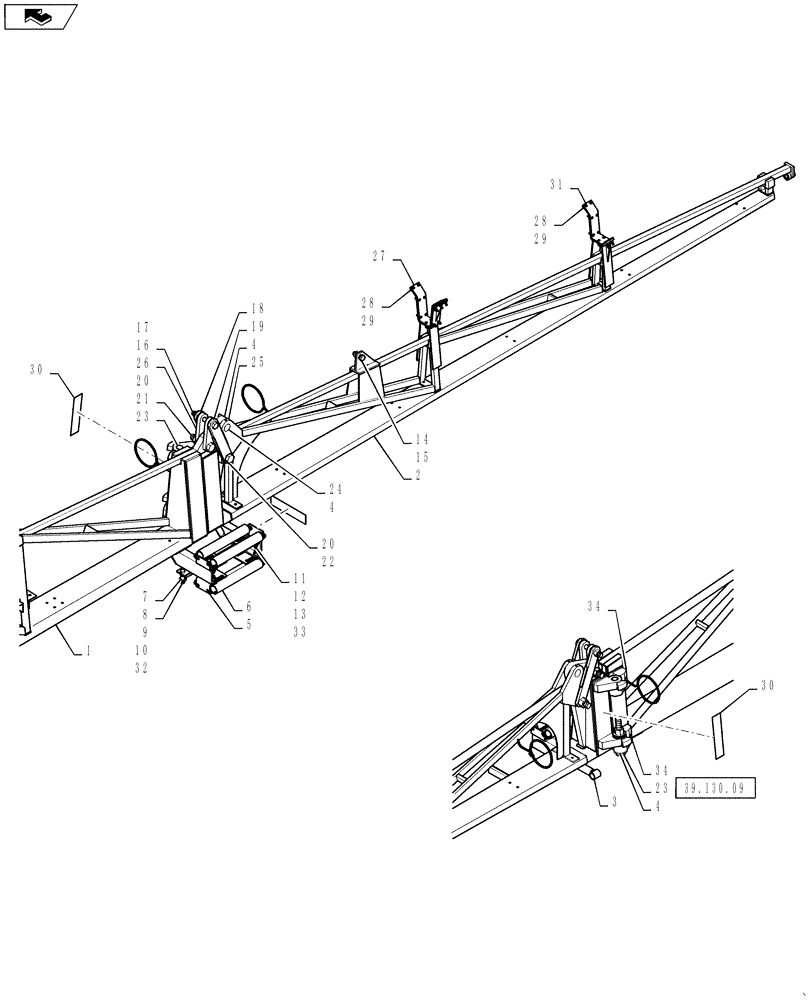 Схема запчастей Case IH 610 - (39.130.07) - 60/85-FOOT BOOM ASSEMBLY, LH (39) - FRAMES AND BALLASTING