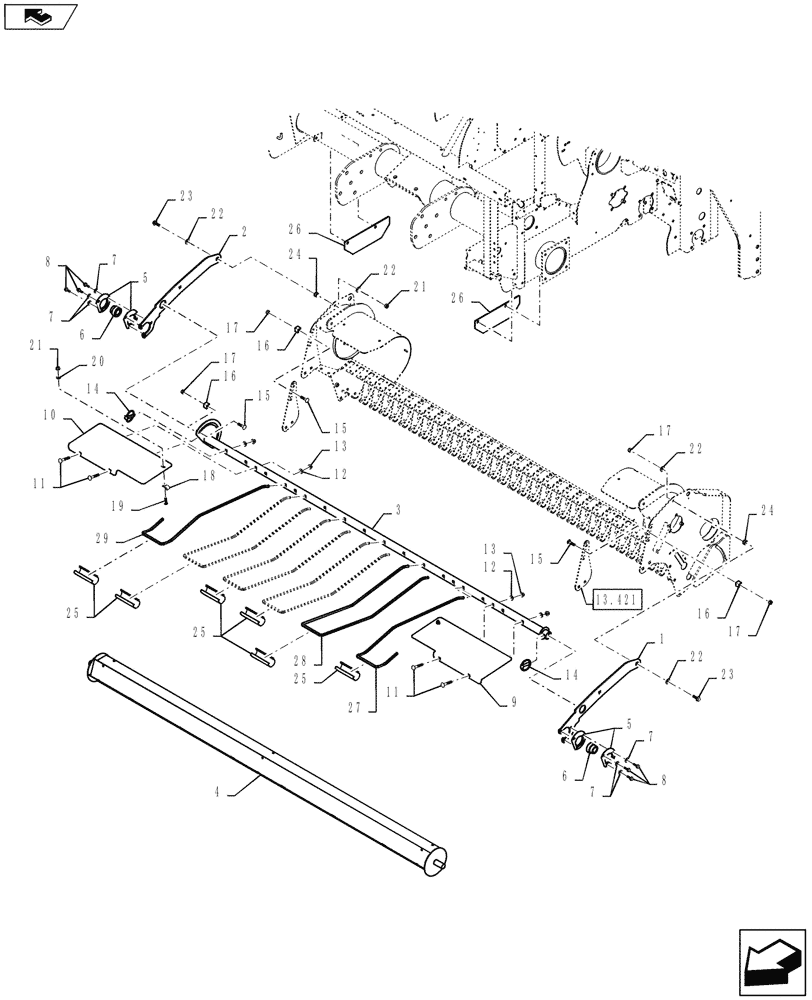 Схема запчастей Case IH RB564 - (13.980[02]) - 2M WIDE PICKUP, ROLLER WINDGUARD, YCN174406 & AFTER (13) - FEEDER
