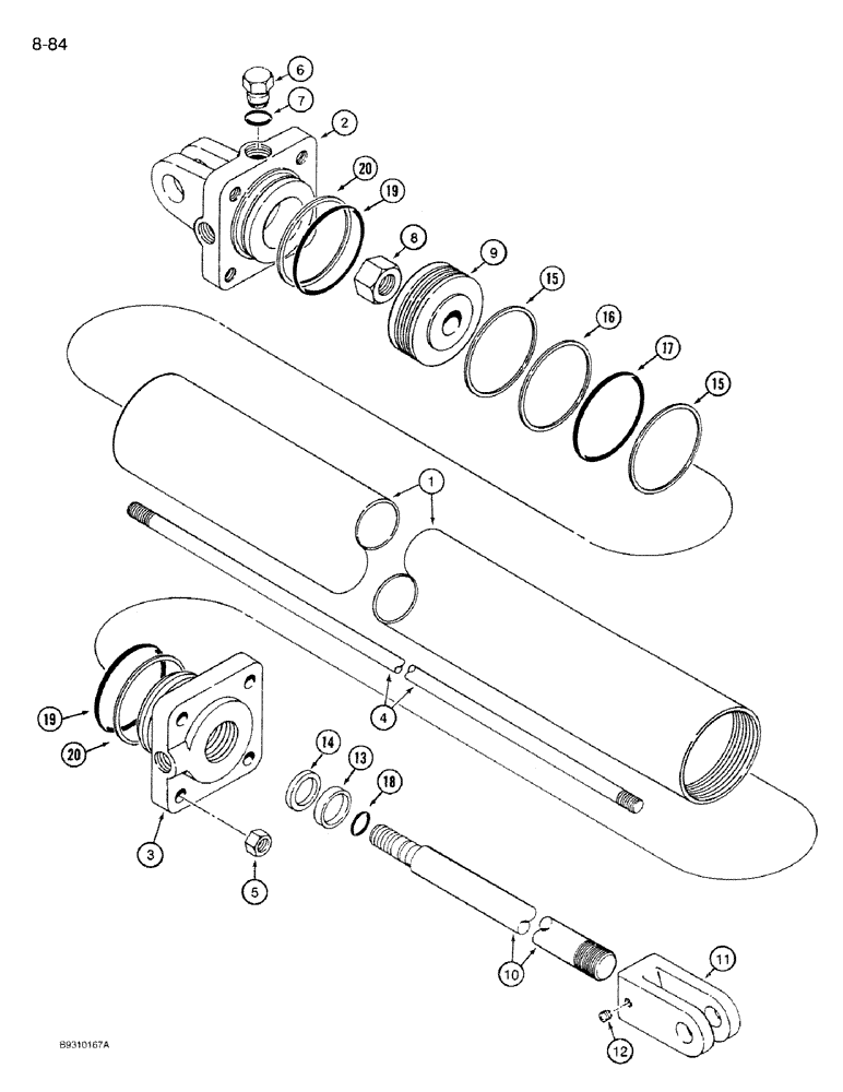 Схема запчастей Case IH 950 - (8-084) - MASTER CARRYING WHEEL HYDRAULIC CYLINDER, 8 ROW WIDE AND 12 ROW NARROW, VERTICAL FOLD (08) - HYDRAULICS