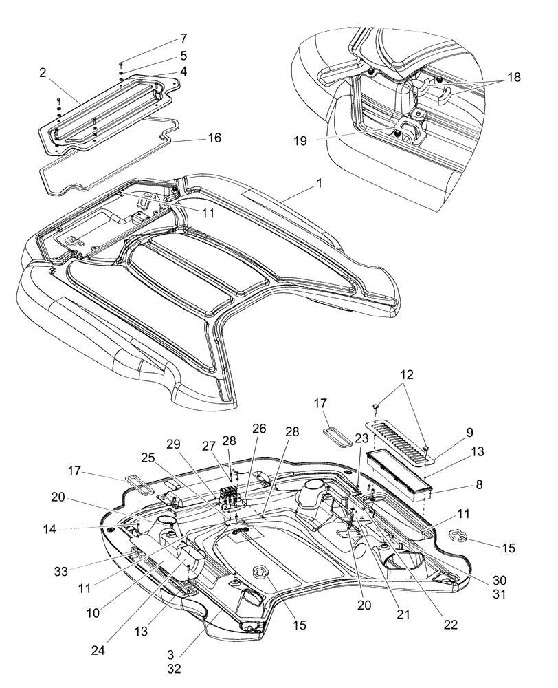 Схема запчастей Case IH FARMALL 50B - (90.150.BG) - ROOF (90) - PLATFORM, CAB, BODYWORK AND DECALS