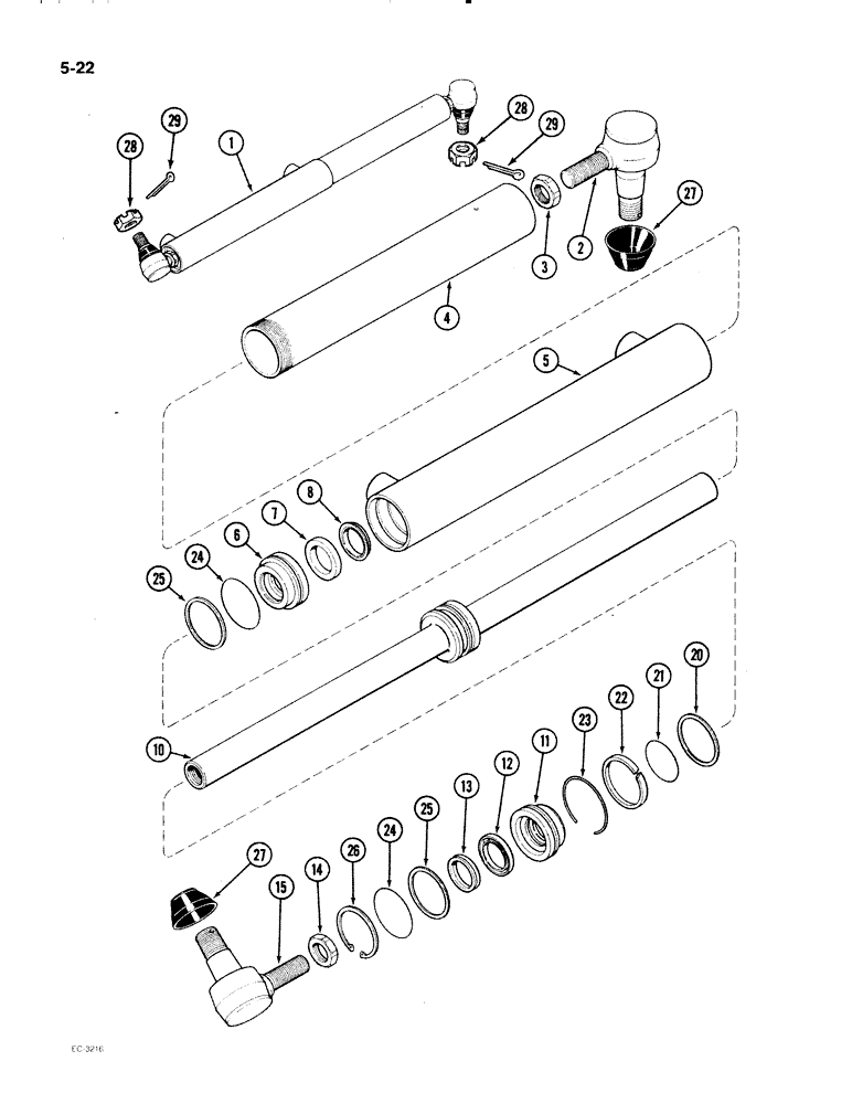 Схема запчастей Case IH 2096 - (5-022) - STEERING CYLINDER, TWO WHEEL DRIVE TRACTORS (05) - STEERING