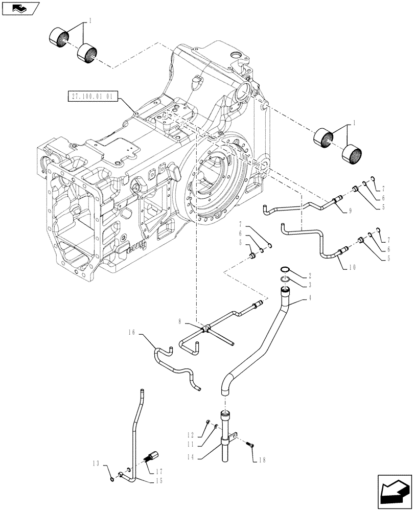 Схема запчастей Case IH PUMA 145 - (27.100.01[02]) - REAR AXLE HOUSING - HYDRAULIC LINES (27) - REAR AXLE SYSTEM
