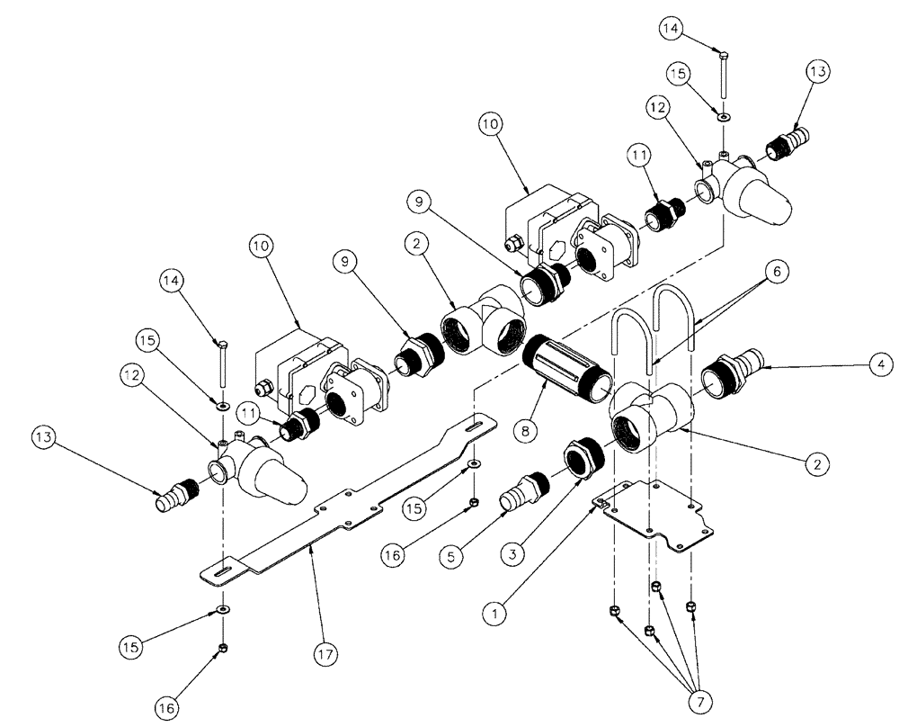 Схема запчастей Case IH SPX4410 - (09-041) - VALVE PLUMBING GROUP, 6 SECTION, INNER LEFT BOOM, 2 STRAINER Liquid Plumbing