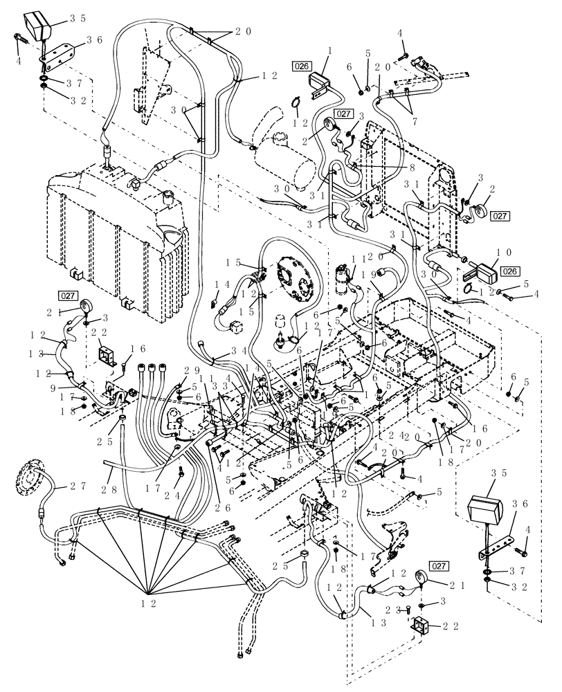Схема запчастей Case IH WDX901 - (025) - ELECTRIC FRAME, REAR (55) - ELECTRICAL SYSTEMS