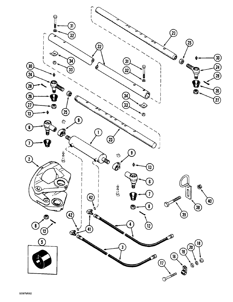 Схема запчастей Case IH 1660 - (5-46) - STEERING CYLINDER AND TIE ROD, POWER GUIDE AXLE (04) - STEERING
