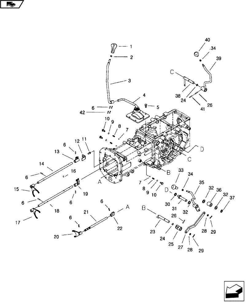 Схема запчастей Case IH FARMALL 30B - (21.130.01) - MAIN SHIFT LEVER, 4WD LEVER & FORK - 12X12 (21) - TRANSMISSION