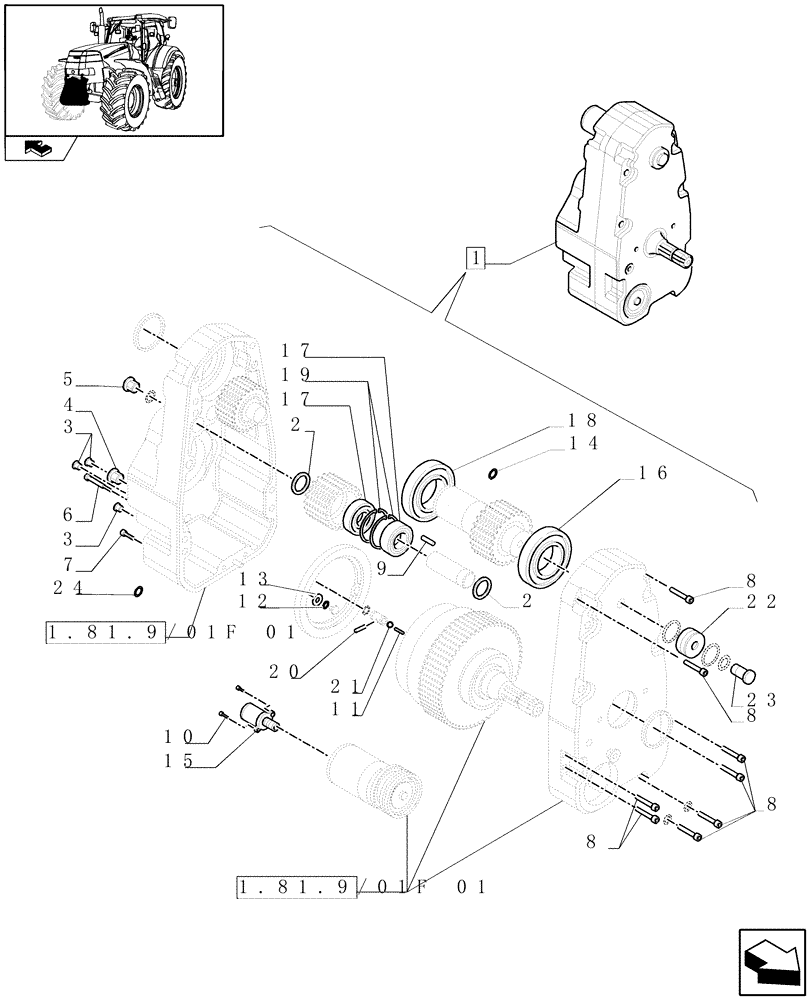 Схема запчастей Case IH PUMA 165 - (1.81.9/01F[02]) - FRONT PTO - GEARBOX - BREAKDOWN (07) - HYDRAULIC SYSTEM