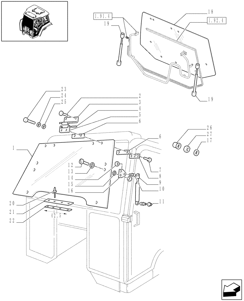 Схема запчастей Case IH JX90U - (1.92.3/01[01]) - (VAR.640) HINGED WINDSHIELD - FASTENERS (10) - OPERATORS PLATFORM/CAB