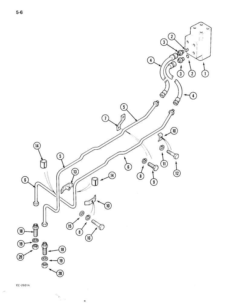 Схема запчастей Case IH 895 - (5-06) - POWER STEERING TUBES, FRONT, TWO WHEEL DRIVE TRACTOR (05) - STEERING